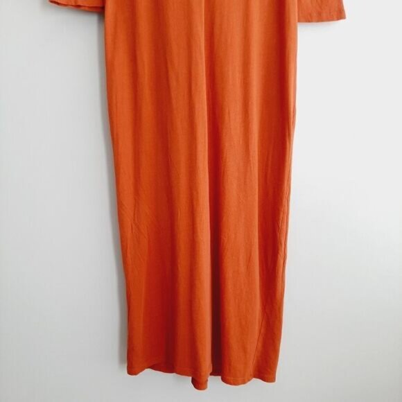 ZARA | 100% Cotton Minimalist Modern V-Neck Midi Dress Orange Sz S - Picture 11 of 16